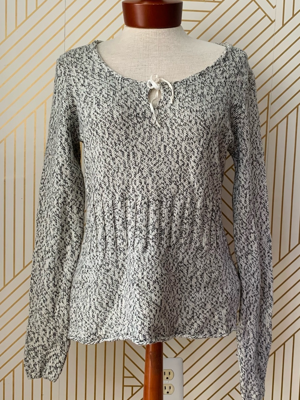 J. Crew Marled Grey Tie Neck Peplum Sweater Heathered cinched waist sweater L